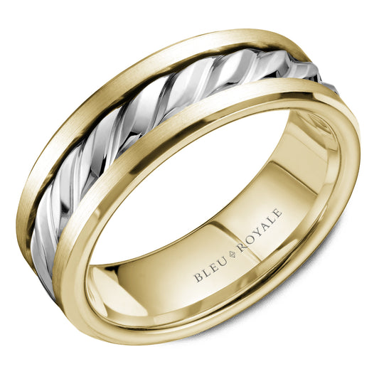Bleu Royale Legacy Wedding Band 7.50mm White and Yellow 18k Gold