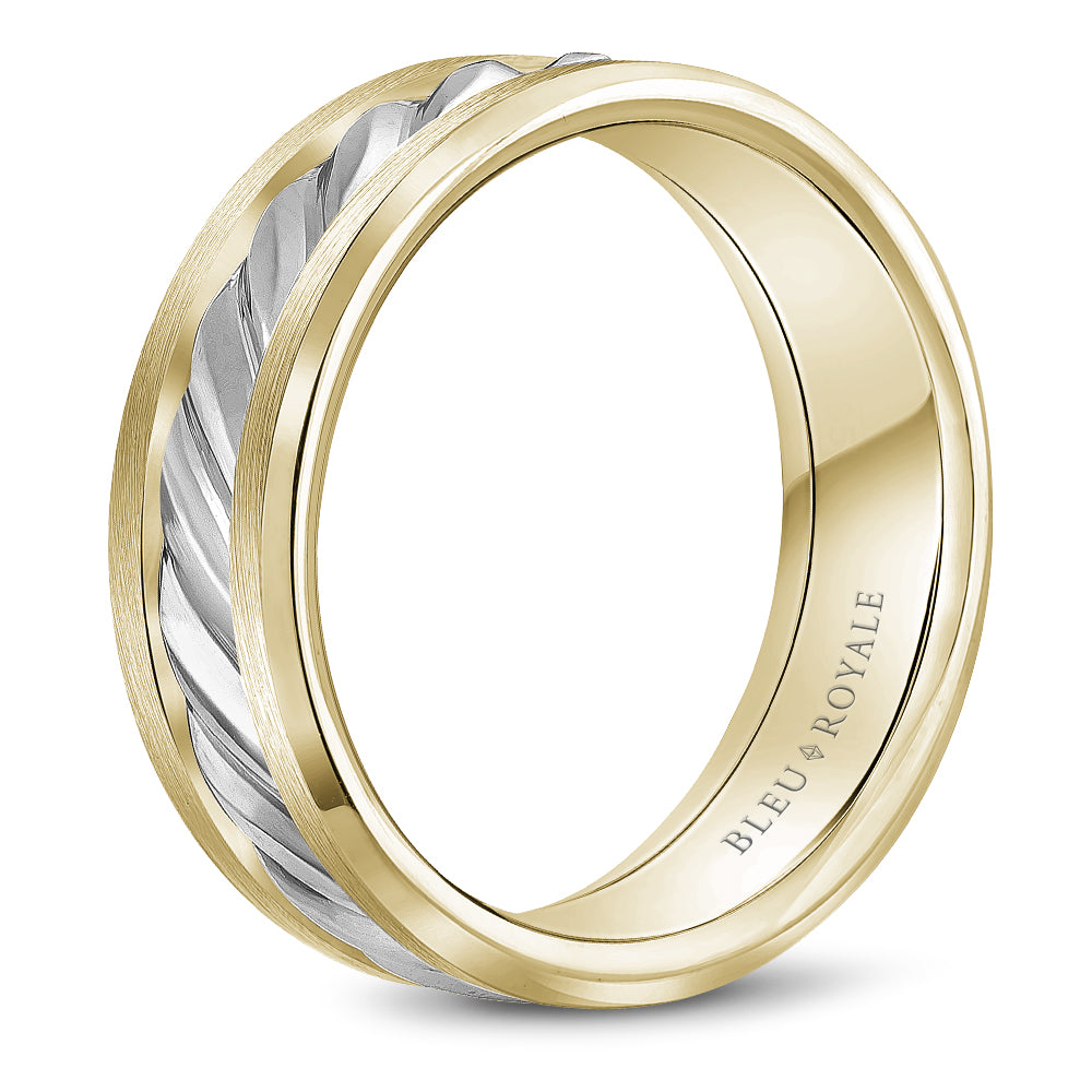 Bleu Royale Legacy Wedding Band 7.50mm White and Yellow 14k Gold