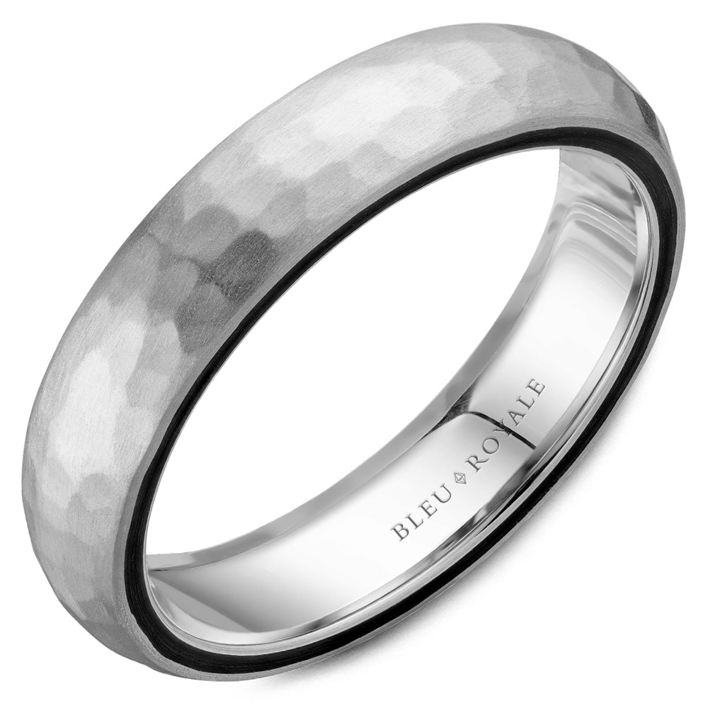 Bleu Royale Distinct Wedding Band 5.00mm White 14k Gold With Black Enamel