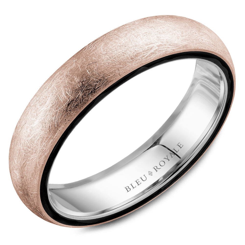 Bleu Royale Distinct Wedding Band 5.00mm Rose and White 14k Gold