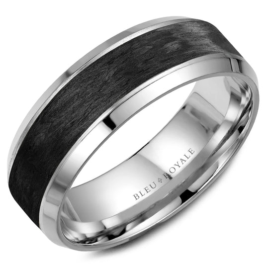 Bleu Royale Distinct Wedding Band 7.50mm 14k & Forged Carbon Fiber