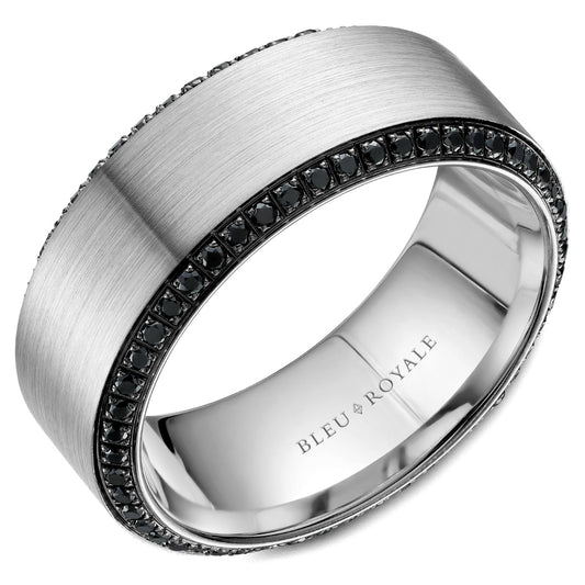 Bleu Royale Wedding Band 9.00mm White 18k Gold With 110 RD TCW 0.77ct