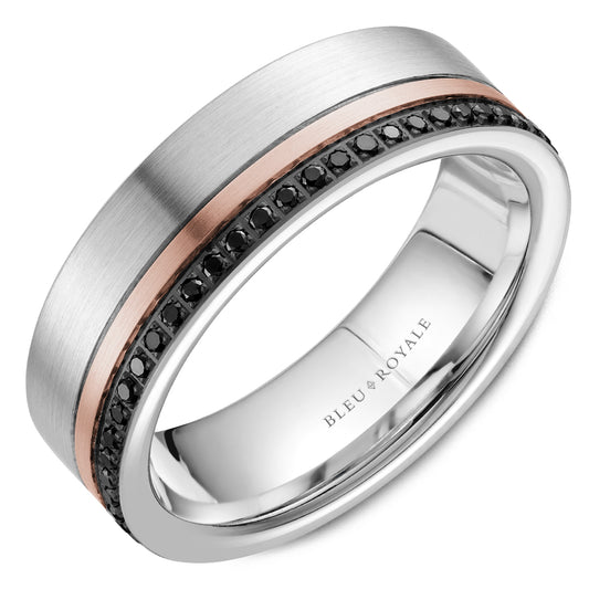 Bleu Royale Wedding Band 7.00mm White and Rose 18k Gold With 55 RD TCW 0.41ct
