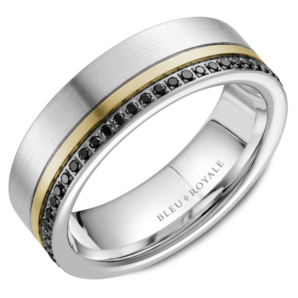 Bleu Royale Wedding Band 7.00mm White and Yellow 14k Gold With 55 RD TCW 0.41ct