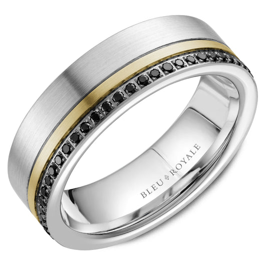 Bleu Royale Wedding Band 7.00mm White and Yellow 18k Gold With 55 RD TCW 0.41ct