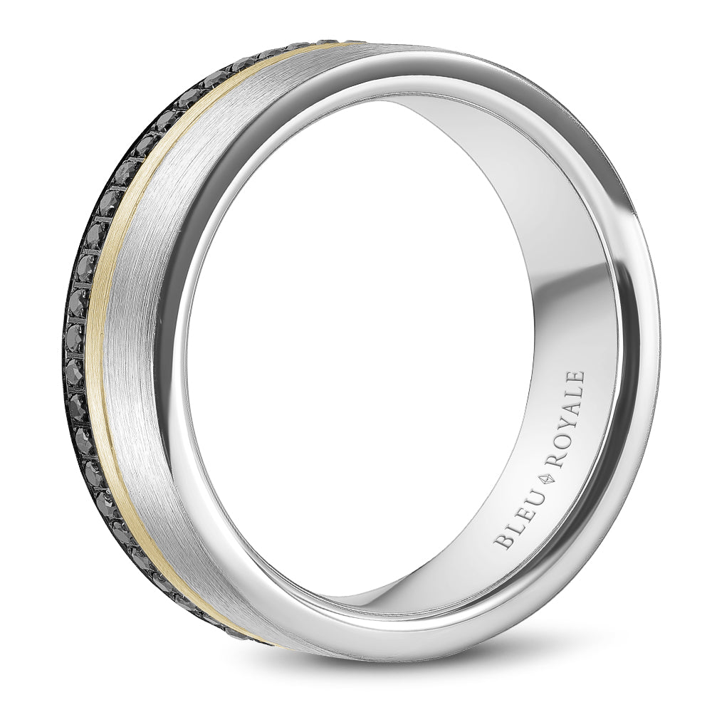 Bleu Royale Wedding Band 7.00mm White and Yellow 18k Gold With 55 RD TCW 0.41ct
