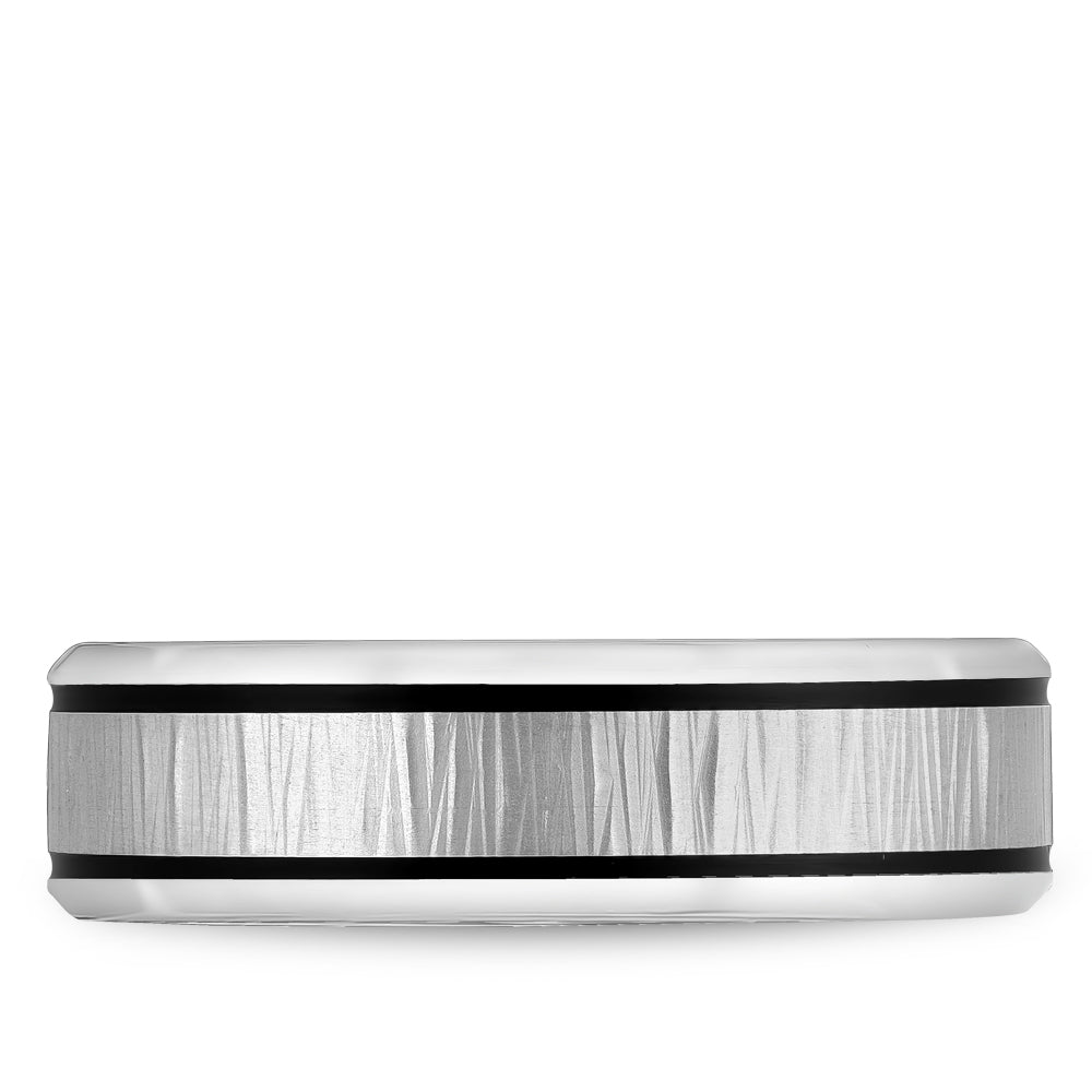 Bleu Royale Distinct Wedding Band 6.50mm White 14k Gold With Black Enamel