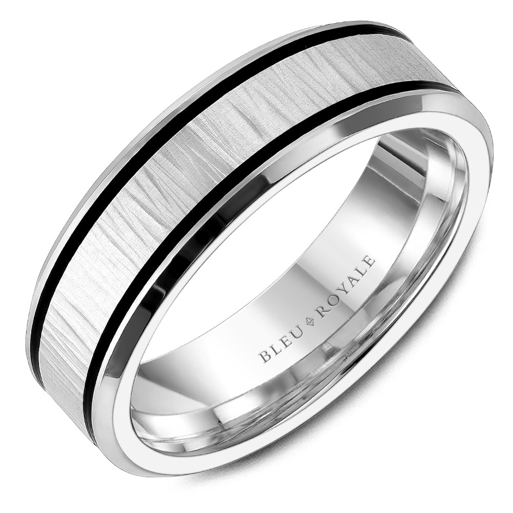 Bleu Royale Distinct Wedding Band 6.50mm White 14k Gold With Black Enamel