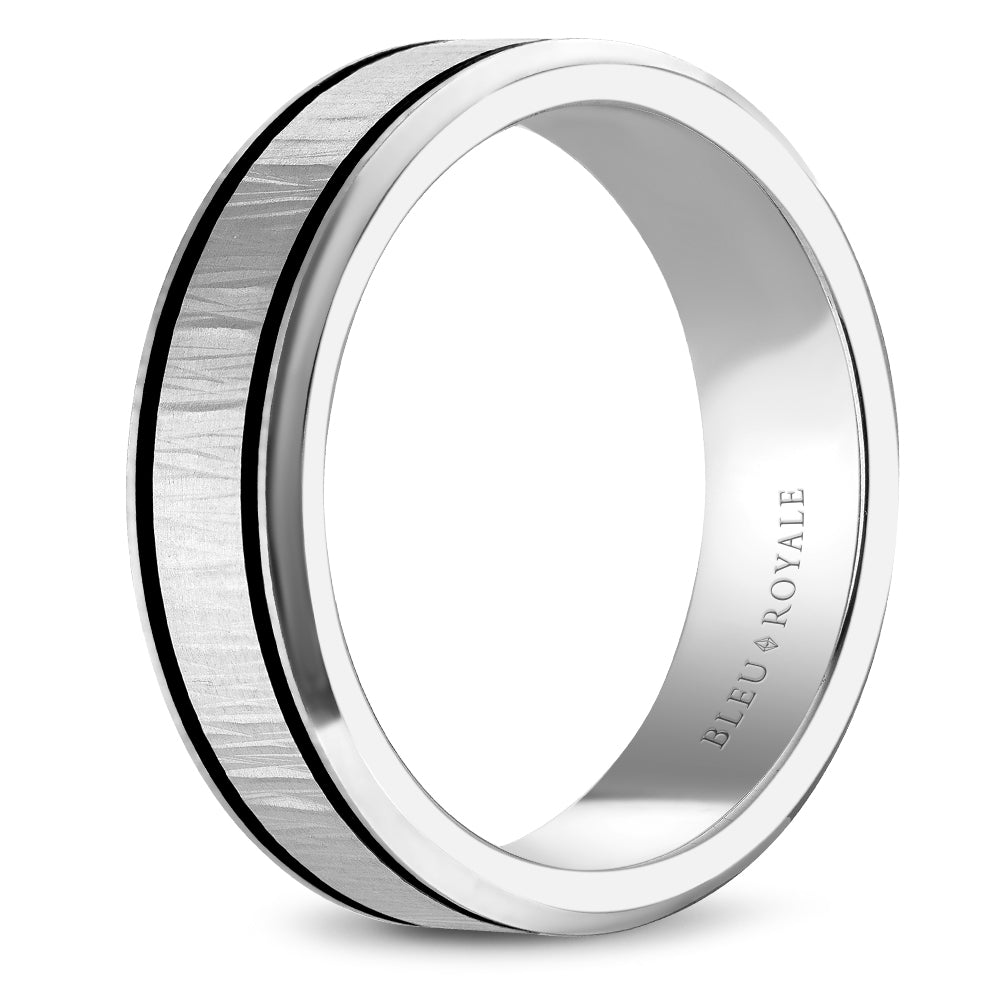 Bleu Royale Distinct Wedding Band 6.50mm White 14k Gold With Black Enamel