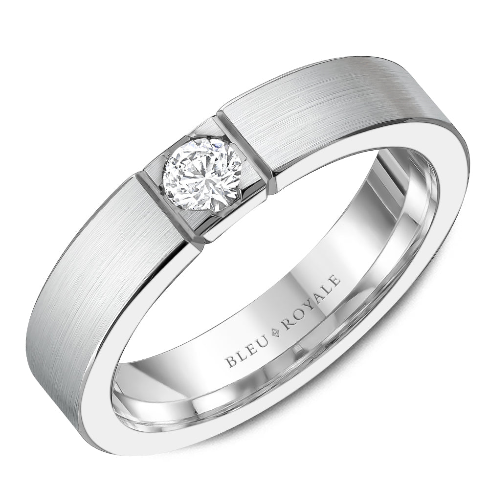Bleu Royale Wedding Band 5.00mm White 14k Gold With 1 RD TCW 0.25ct
