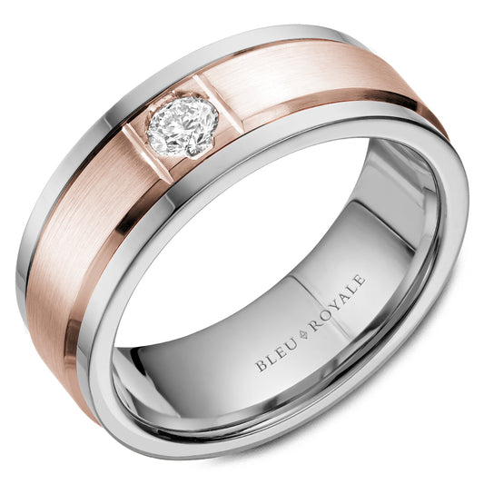 Bleu Royale Wedding Band 8.00mm Rose and White 14k Gold With 1 RD TCW 0.25ct