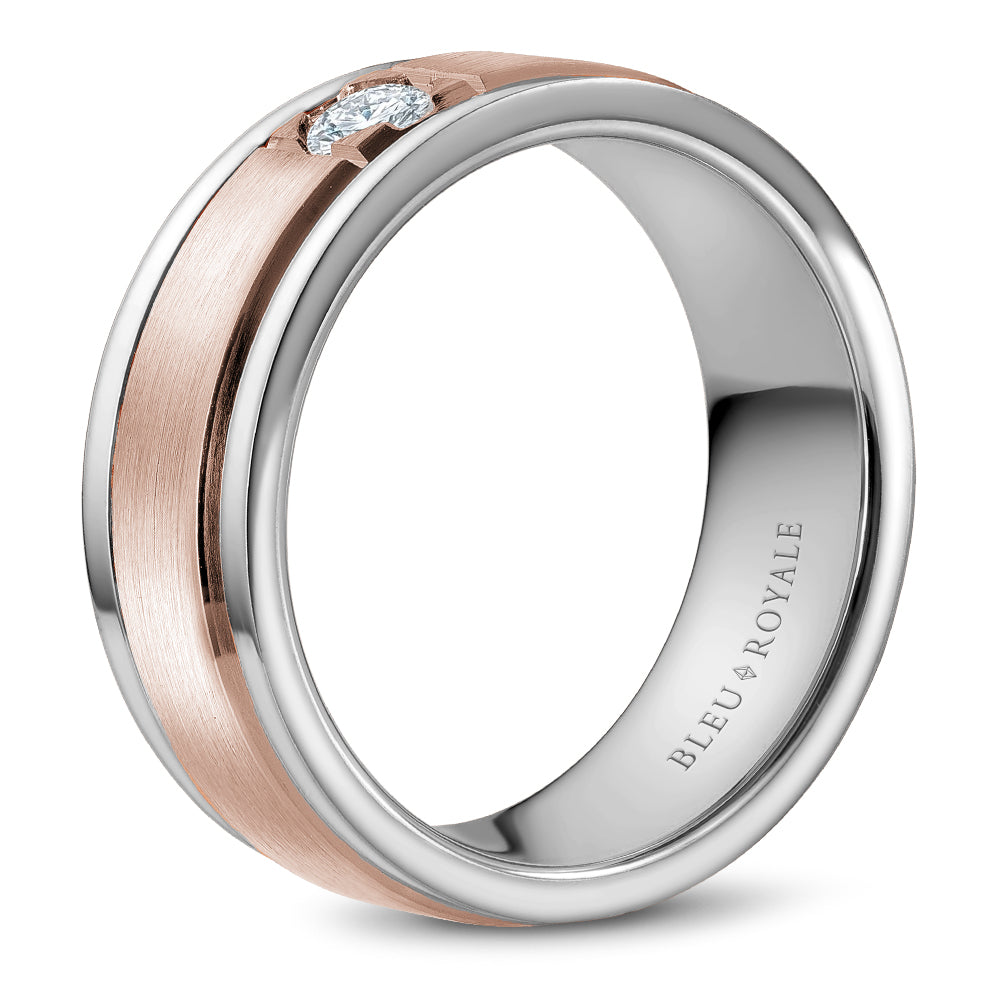 Bleu Royale Wedding Band 8.00mm Rose and White 14k Gold With 1 RD TCW 0.25ct