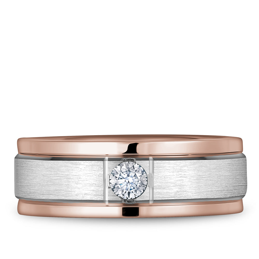 Bleu Royale Wedding Band 8.00mm White and Rose 18k Gold With 1 RD TCW 0.25ct