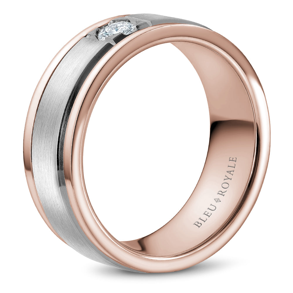 Bleu Royale Wedding Band 8.00mm White and Rose 14k Gold With 1 RD TCW 0.25ct