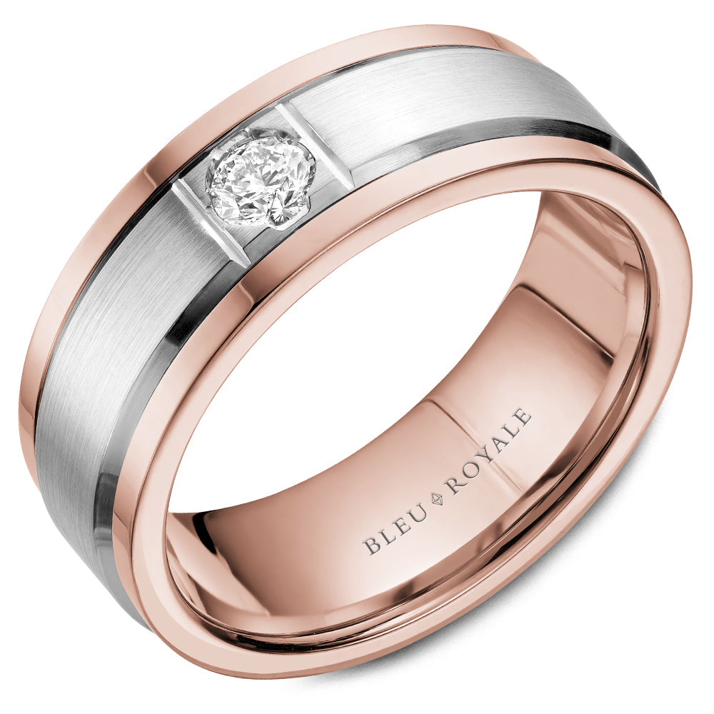 Bleu Royale Wedding Band 8.00mm White and Rose 14k Gold With 1 RD TCW 0.25ct