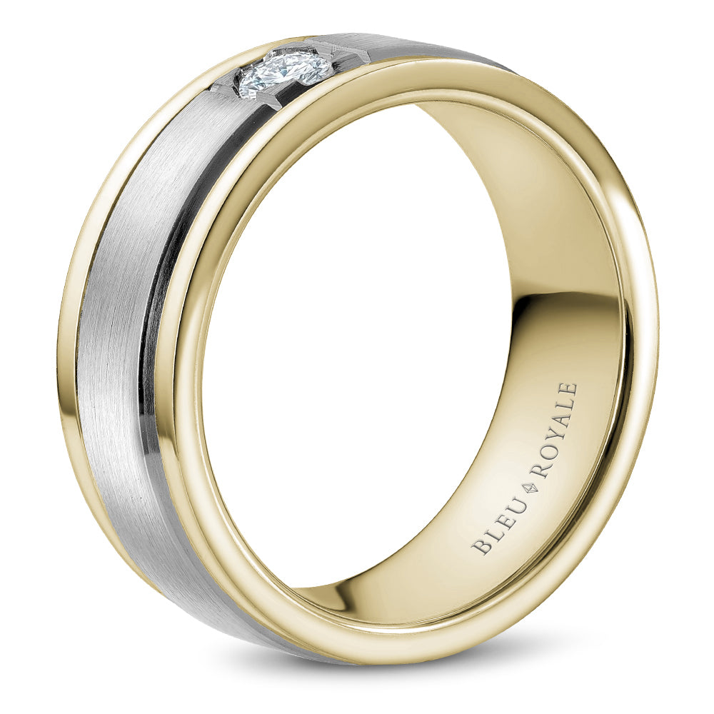 Bleu Royale Wedding Band 8.00mm White and Yellow 18k Gold With 1 RD TCW 0.25ct