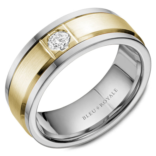 Bleu Royale Wedding Band 8.00mm Y&W 14k Gold With 1 RD TCW 0.25ct