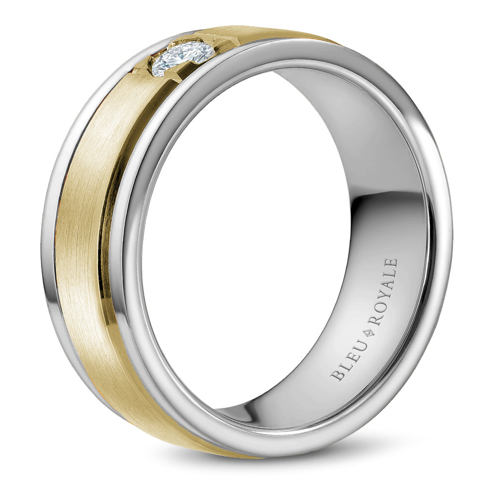 Bleu Royale Wedding Band 8.00mm Y&W 14k Gold With 1 RD TCW 0.25ct