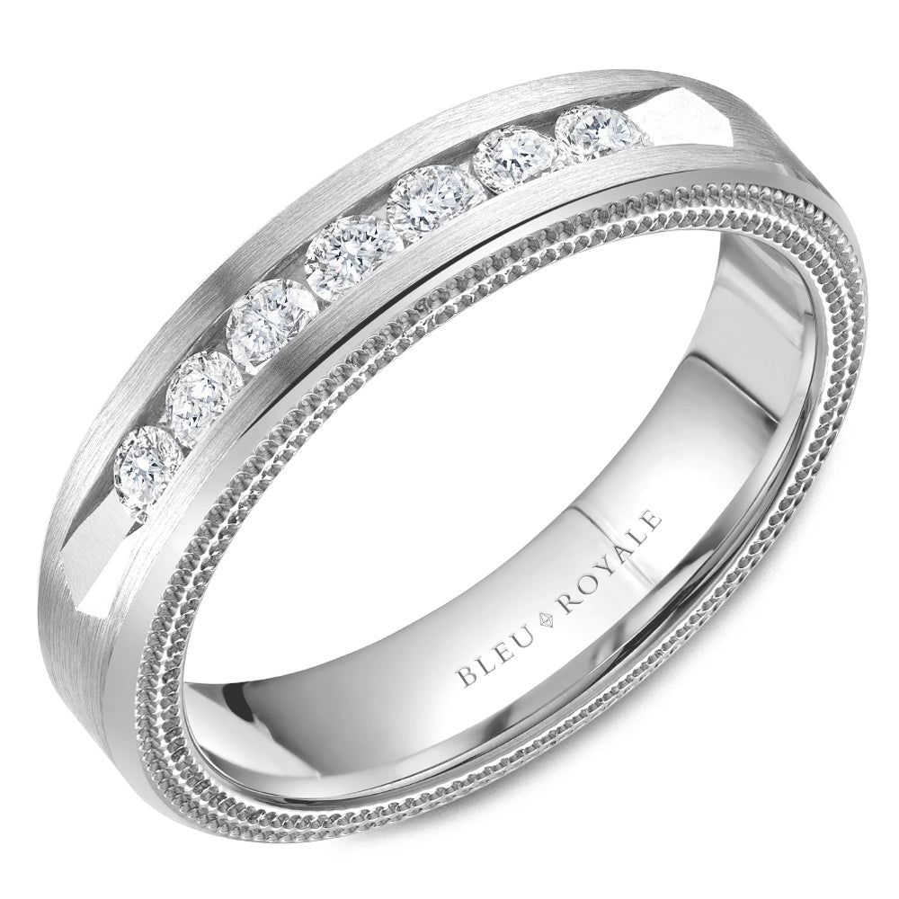 Bleu Royale Wedding Band 5.50mm White 18k Gold With 7 RD TCW 0.49ct