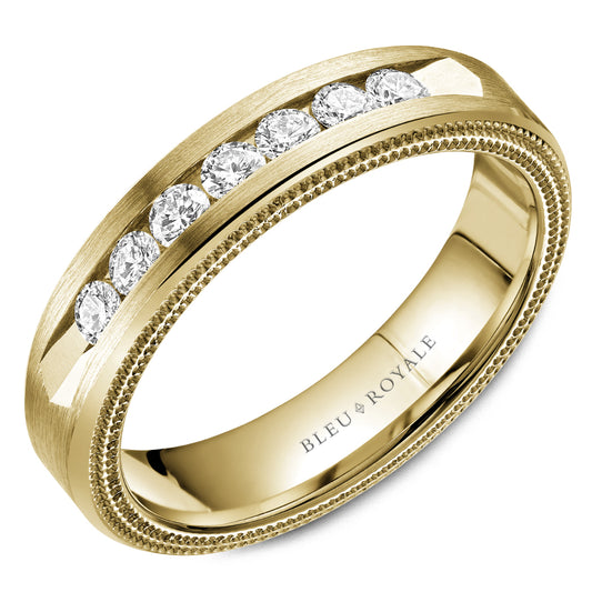 Bleu Royale Wedding Band 5.50mm Yellow 18k Gold With 7 RD TCW 0.49ct