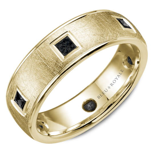 Bleu Royale Wedding Band 7.50mm Yellow 14k Gold With 6 PR TCW 0.66ct