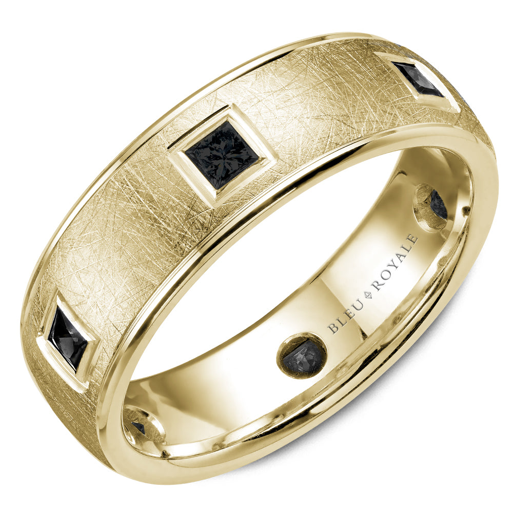 Bleu Royale Wedding Band 7.50mm Yellow 18k Gold With 6 PR TCW 0.66ct