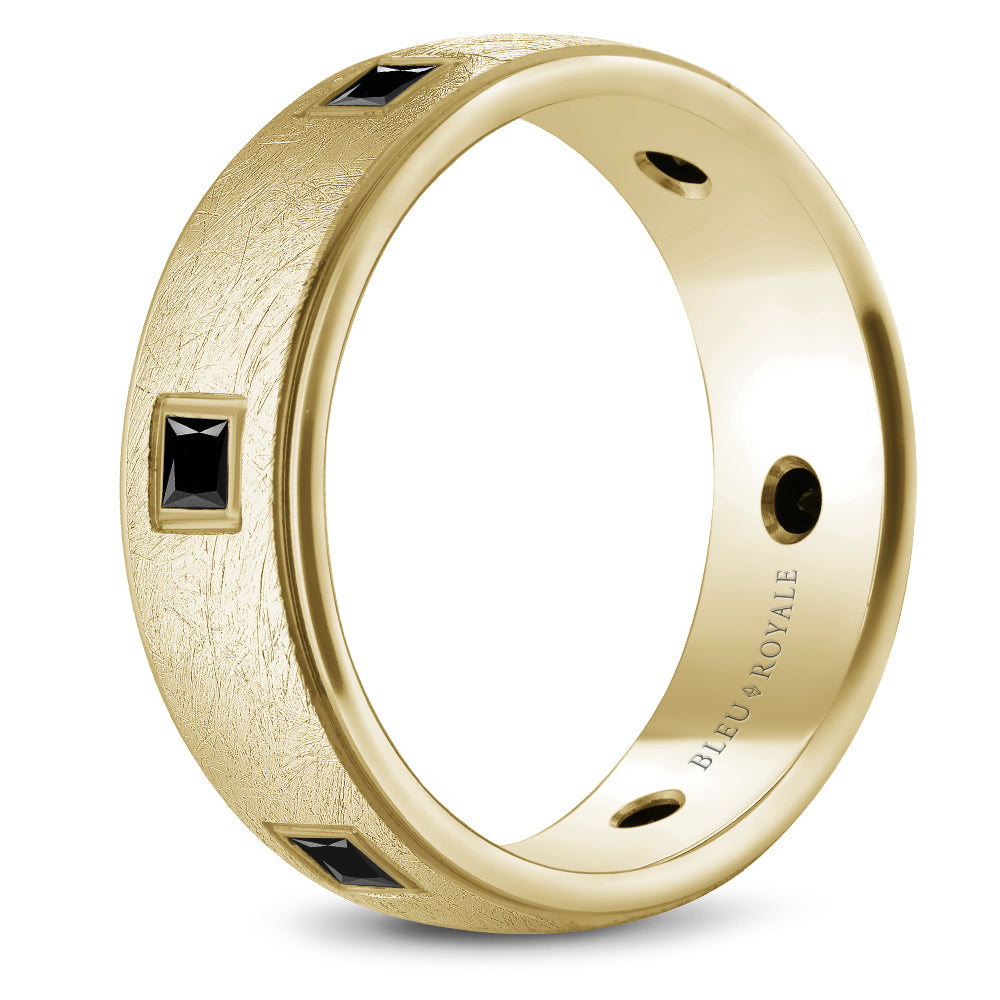 Bleu Royale Wedding Band 7.50mm Yellow 14k Gold With 6 PR TCW 0.66ct