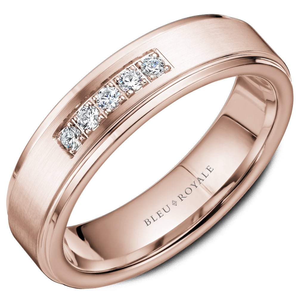 Bleu Royale Wedding Band 5.50mm Rose 14k Gold With 5 RD TCW 0.25ct