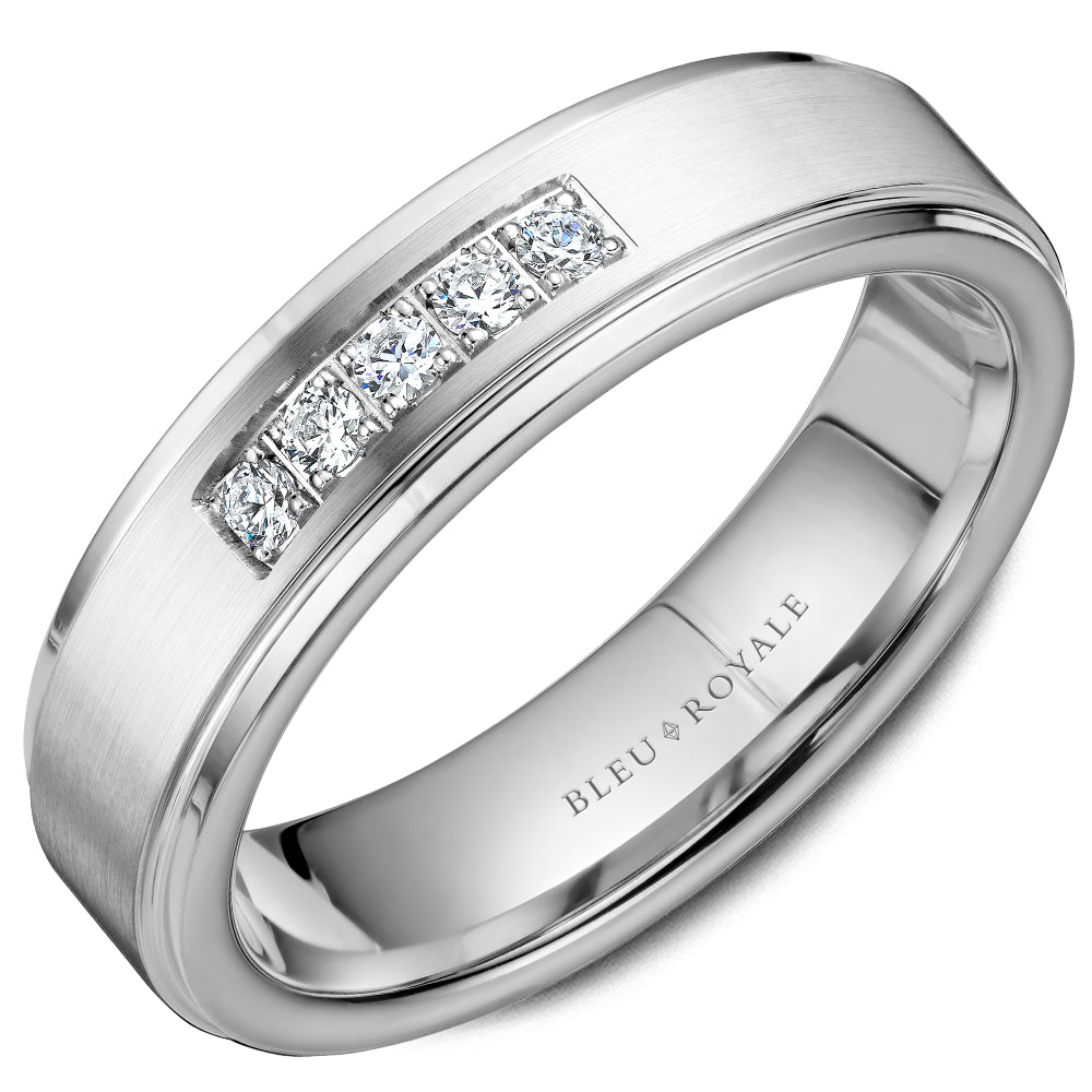 Bleu Royale Wedding Band 5.50mm White 14k Gold With 5 RD TCW 0.25ct