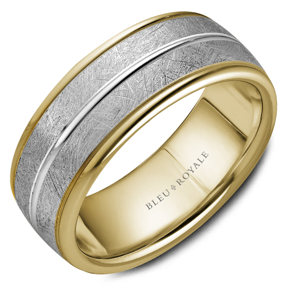 Bleu Royale Legacy Wedding Band 8.50mm White and Yellow 14k Gold