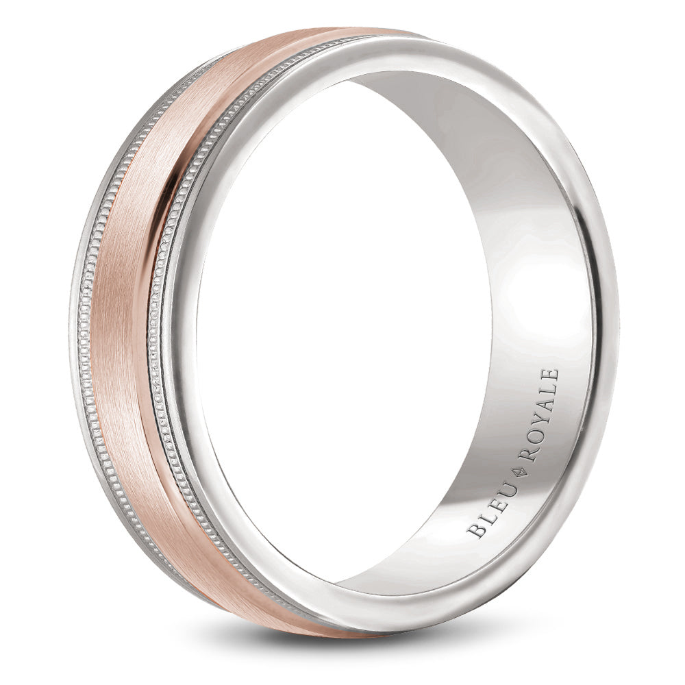 Bleu Royale Legacy Wedding Band 6.50mm Rose and White 14k Gold