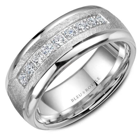 Bleu Royale Wedding Band 7.50mm White 14k Gold With 9 RD TCW 0.45ct