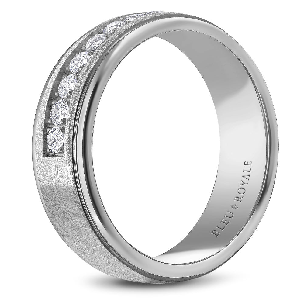 Bleu Royale Wedding Band 7.50mm White 14k Gold With 9 RD TCW 0.45ct