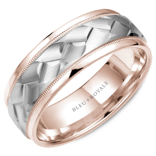 Bleu Royale Legacy Wedding Band 8.50mm White and Rose 18k Gold