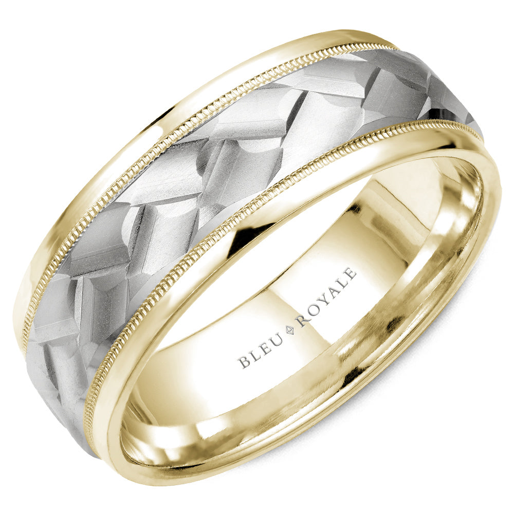 Bleu Royale Legacy Wedding Band 8.50mm White and Yellow 14k Gold