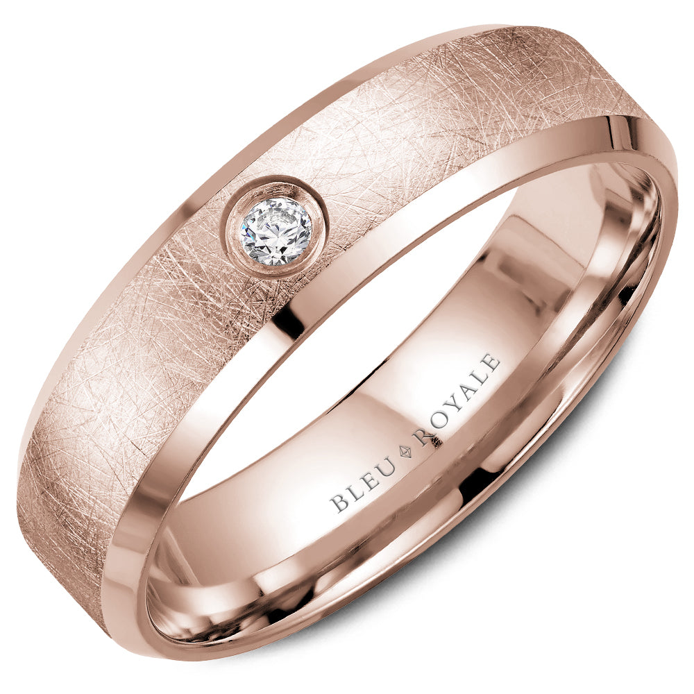 Bleu Royale Wedding Band 6.50mm Rose 18k Gold With 1 RD TCW 0.1ct