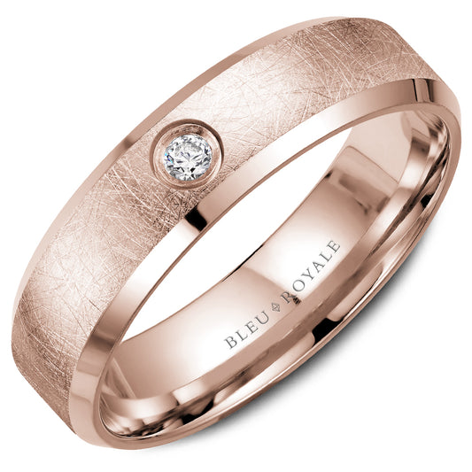Bleu Royale Wedding Band 6.50mm Rose 18k Gold With 1 RD TCW 0.1ct