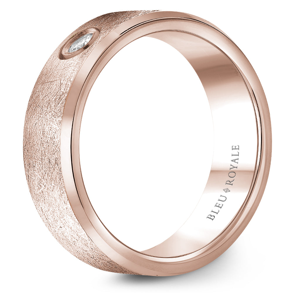 Bleu Royale Wedding Band 6.50mm Rose 14k Gold With 1 RD TCW 0.1ct