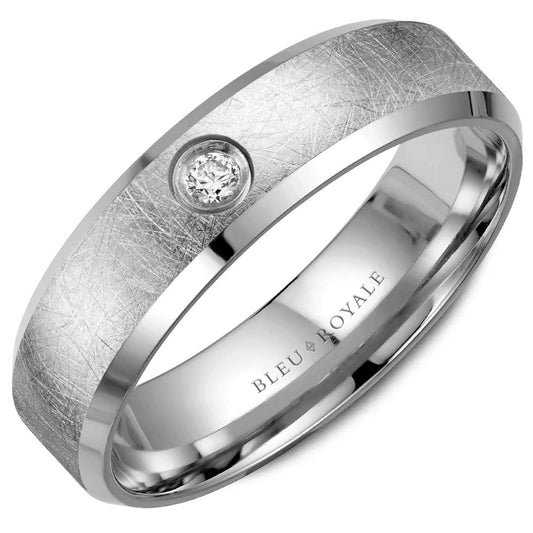Bleu Royale Wedding Band 6.50mm White 18k Gold With 1 RD TCW 0.1ct