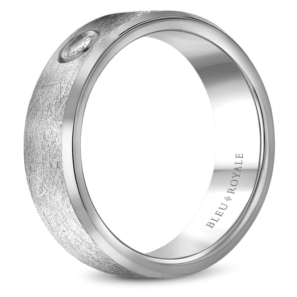 Bleu Royale Wedding Band 6.50mm White 18k Gold With 1 RD TCW 0.1ct