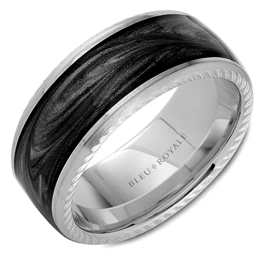 Bleu Royale Distinct Wedding Band 9.50mm White & Grey 14k Gold