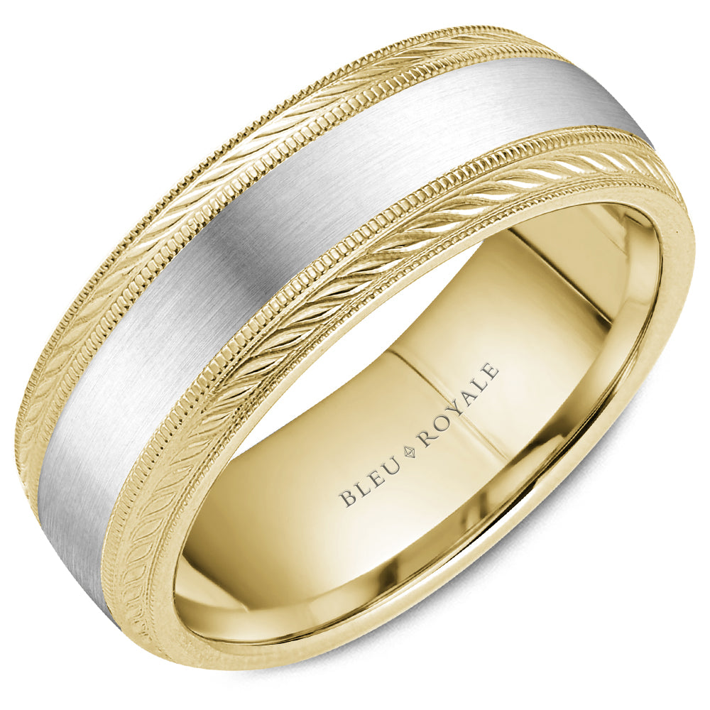 Bleu Royale Legacy Wedding Band 8.00mm White and Yellow 14k Gold