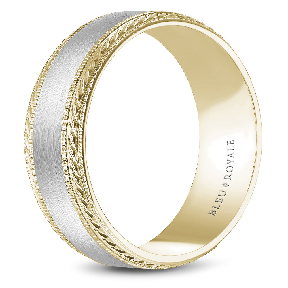 Bleu Royale Legacy Wedding Band 8.00mm White and Yellow 14k Gold