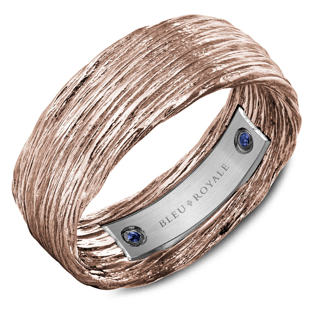 Bleu Royale Distinct Wedding Band 8.00mm Rose and White 18k Gold