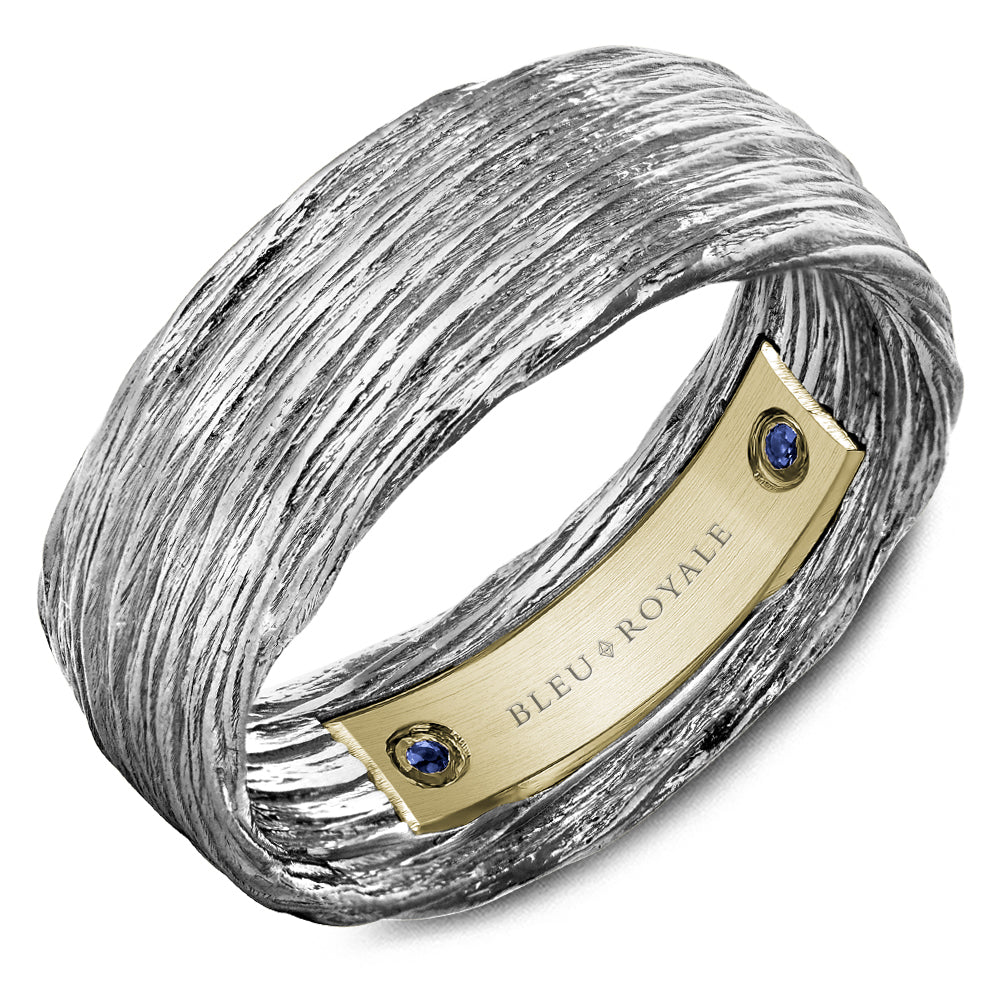 Bleu Royale Distinct Wedding Band 8.00mm White and Yellow 14k Gold With 4 RD TCW 0.04ct