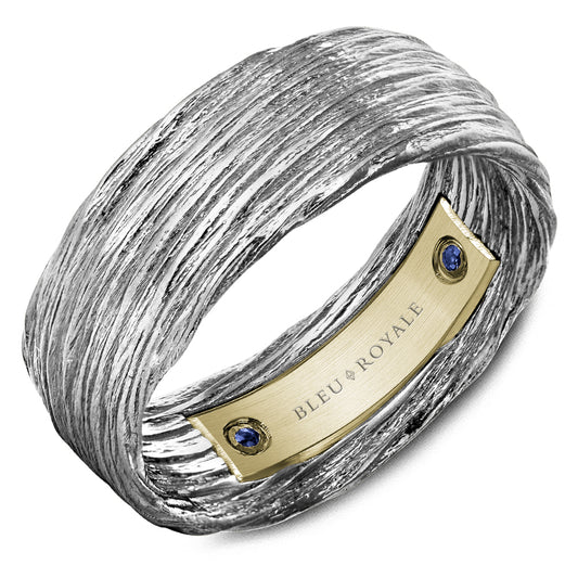 Bleu Royale Distinct Wedding Band 8.00mm White and Yellow 18k Gold With 4 RD TCW 0.03ct