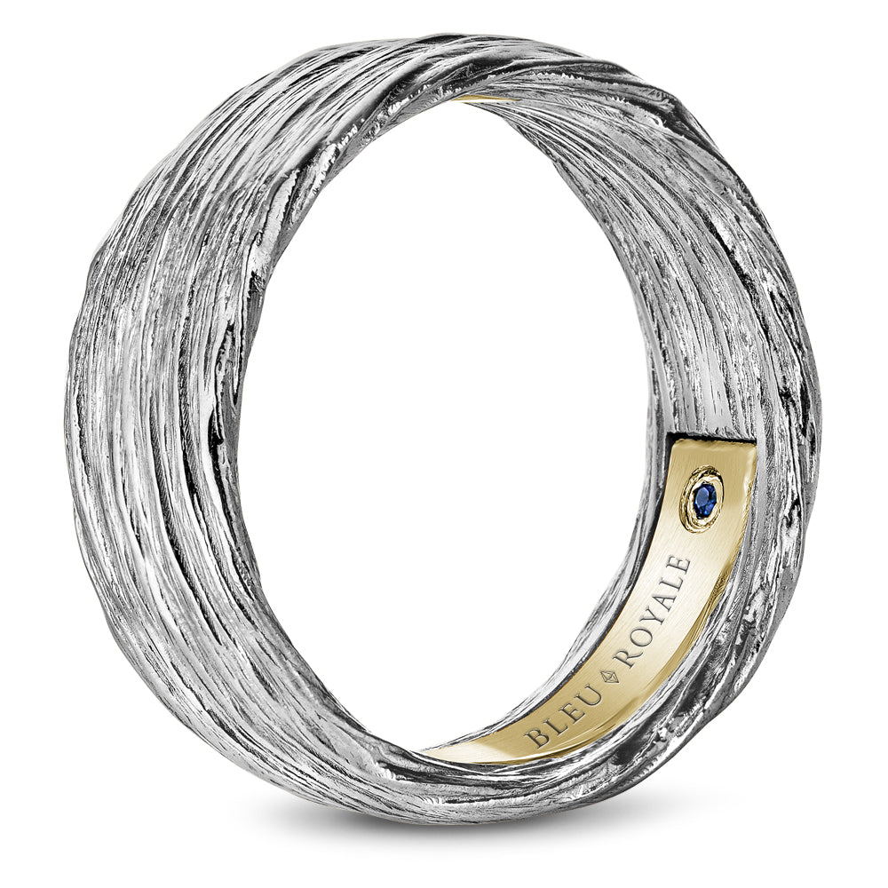 Bleu Royale Distinct Wedding Band 8.00mm White and Yellow 18k Gold With 4 RD TCW 0.03ct