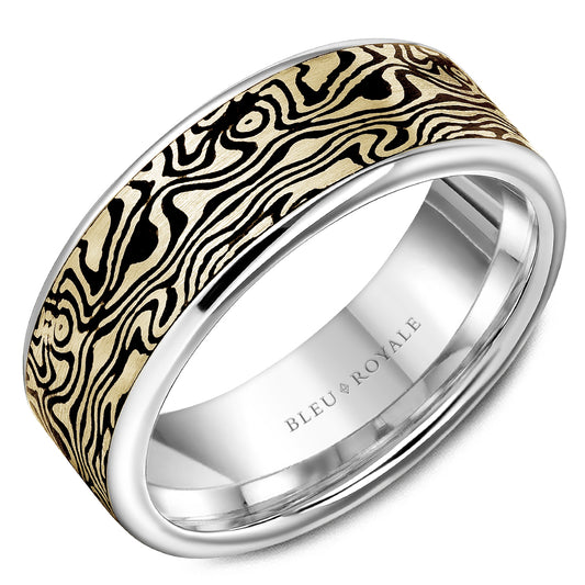 Bleu Royale Distinct Wedding Band 8.00mm Y&W 18k Gold