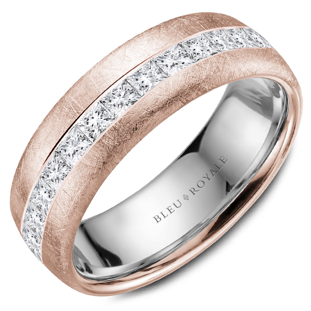 Bleu Royale Wedding Band 7.50mm Rose and White 18k Gold With 9 PR TCW 0.9ct