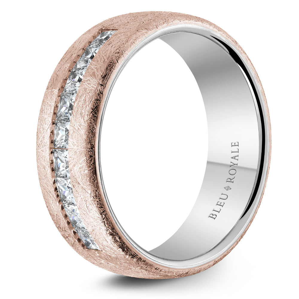 Bleu Royale Wedding Band 7.50mm Rose and White 18k Gold With 9 PR TCW 0.9ct